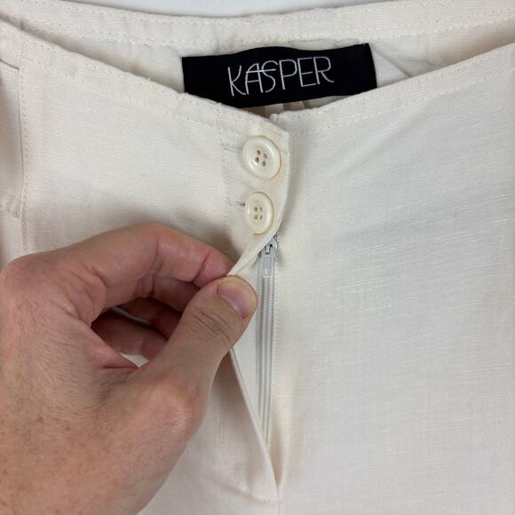Kasper White Trouser Pants Linen Blend 12 pockets casual career office - Picture 5 of 9